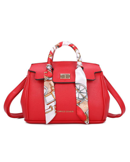 Immagine di ENRICO COVERI - Borsa a due manici rossa con mini patta e foulard sul manico, tracolla removibile