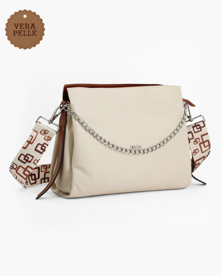 Immagine di DIVAS - Borsa sacca beige  VERA PELLE con tracolla nastro  - MADE IN ITALY