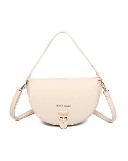 Immagine di ENRICO COVERI - Minibag beige con patta e chiusura a girello, tracolla removibile