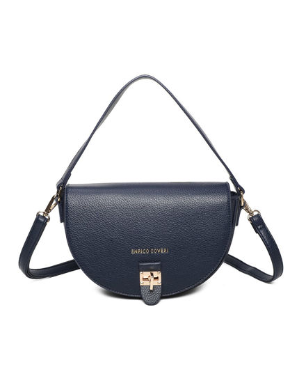 Immagine di ENRICO COVERI - Minibag blu con patta e chiusura a girello, tracolla removibile