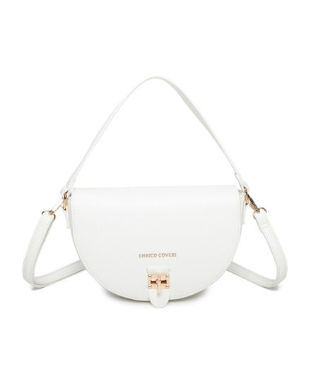 Immagine di ENRICO COVERI - Minibag bianca con patta e chiusura a girello, tracolla removibile