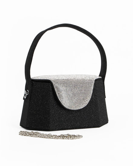 Immagine di DIVAS - Pochette rigida glitterata nera con patta strass, tracolla removibile