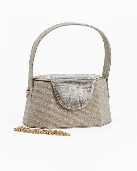 Immagine di DIVAS - Pochette rigida glitterata oro con patta strass, tracolla removibile