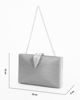 Immagine di DIVAS - Clutch argento in lurex con dettaglio clip a foglia, tracolla remoovibile