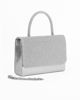 Immagine di DIVAS - Pochette argento con patta e manico in strass, tracolla removibile