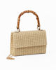 Immagine di DIVAS - Pochette crema con trama ad intreccio e manico in bamboo, tracolla removibile
