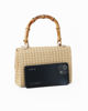 Immagine di DIVAS - Pochette crema con trama ad intreccio e manico in bamboo, tracolla removibile