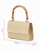 Immagine di DIVAS - Pochette crema con trama ad intreccio e manico in bamboo, tracolla removibile