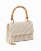 Immagine di DIVAS - Pochette bianca con trama ad intreccio e manico in bamboo, tracolla removibile