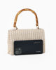 Immagine di DIVAS - Pochette bianca con trama ad intreccio e manico in bamboo, tracolla removibile