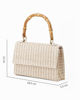 Immagine di DIVAS - Pochette bianca con trama ad intreccio e manico in bamboo, tracolla removibile