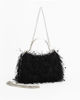 Immagine di DIVAS - Clutch nera con piume e manici in strass, tracolla removibile