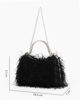 Immagine di DIVAS - Clutch nera con piume e manici in strass, tracolla removibile