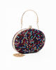Immagine di DIVAS - Clutch nera con strass multicolor e pomello strass, tracolla e manico removibili