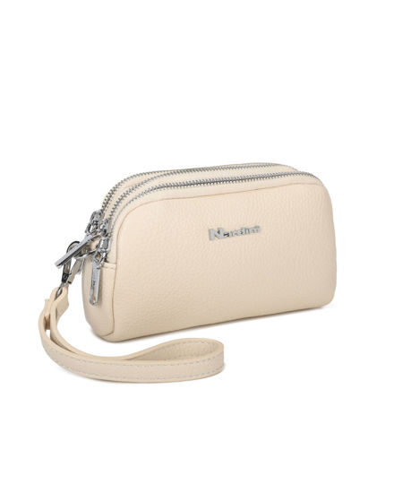 Immagine di NARDINI - Pochette beige con tre scomparti e laccio al polso removibile