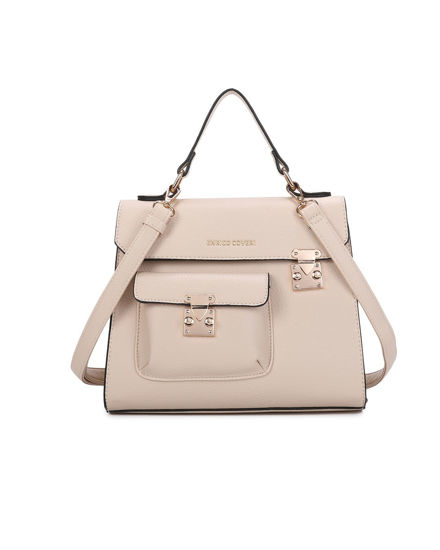 Immagine di ENRICO COVERI - Borsa a mano beige con patta, tasca frontale e posteriore, tracolla removibile