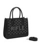 Immagine di RIFLE - Borsa due manici nera con tasca posteriore e strass, tracolla removibile