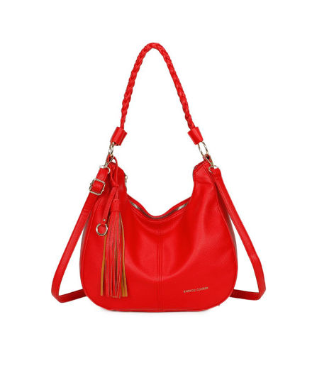 Immagine di ENRICO COVERI - Borsa a spalla rossa con manico intrecciato e pennacchio a frange removibile