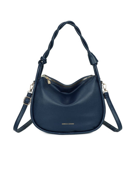 Immagine di ENRICO COVERI - Borsa a spalla blu con manico intrecciato e tasca posteriore, tracolla removibile