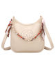 Immagine di ENRICO COVERI - Borsa a spalla beige con logo frontale e manico a catena con foulard, tracolla removibile