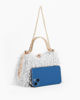 Immagine di DIVAS - Clutch bianca con piume e manici in strass, tracolla removibile