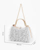 Immagine di DIVAS - Clutch bianca con piume e manici in strass, tracolla removibile