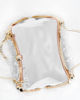 Immagine di DIVAS - Clutch bianca con piume e manici in strass, tracolla removibile
