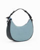 Immagine di RIFLE - Borsa mezzaluna blu jeans con borchie, catenina removibile