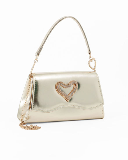 Immagine di MISS GLOBO - Pochette oro con patta effetto onda e dettaglio cuore in strass