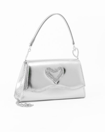 Immagine di MISS GLOBO - Pochette argento con patta effetto onda e dettaglio cuore in strass