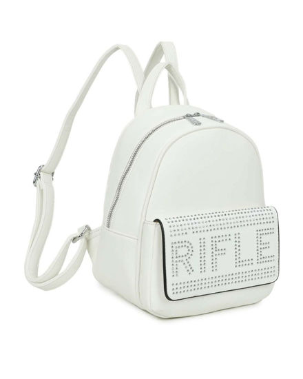Immagine di RIFLE - Zaino bianco con tasca frontale con strass sulla patta