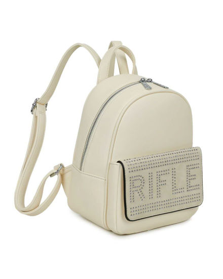 Immagine di RIFLE - Zaino beige con tasca frontale con strass sulla patta