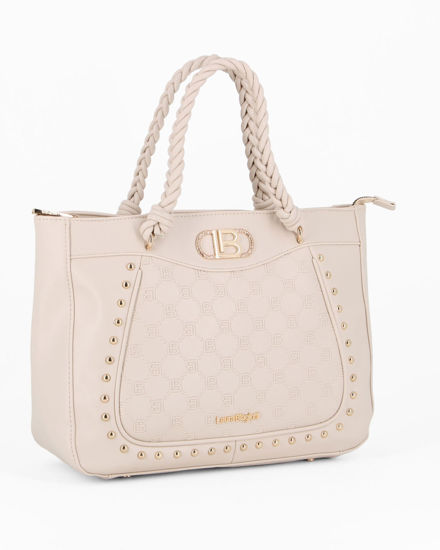Immagine di LAURA BIAGIOTTI - Borsa panna con manici intrecciati e parte frontale logata