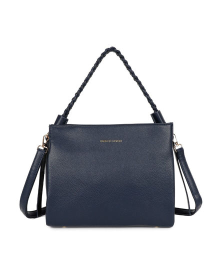 Immagine di ENRICO COVERI - Borsa a spalla blu con manico intrecciato, tracolla removibile