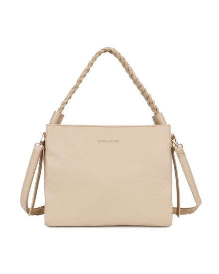 Immagine di ENRICO COVERI - Borsa a spalla taupe con manico intrecciato, tracolla removibile