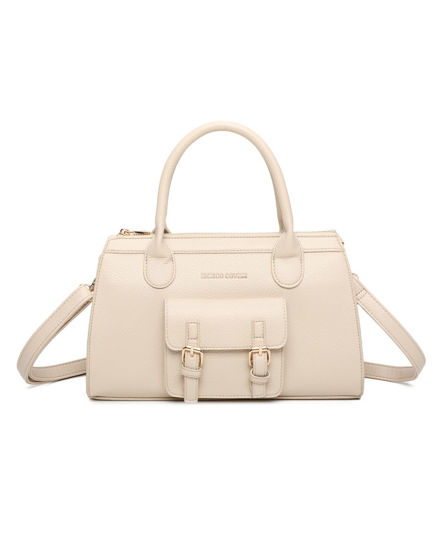 Immagine di ENRICO COVERI Borsa a due manici beige con tasca frontale e posteriore, tracolla removibile