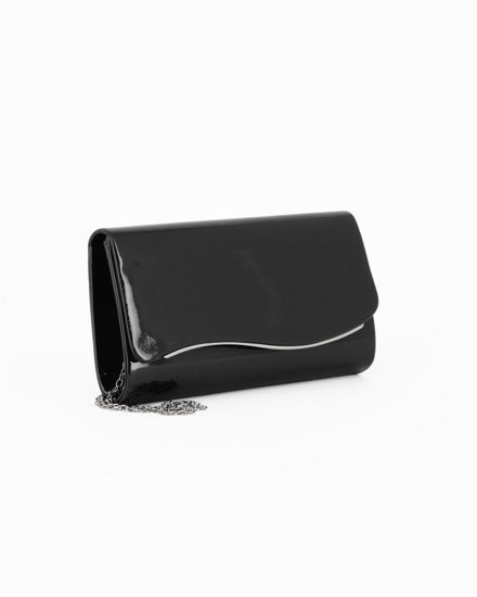 Immagine di MISS GLOBO - Pochette nera effetto vernice con patta e dettaglio argento