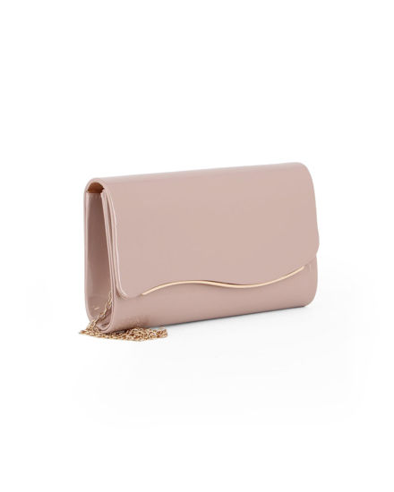 Immagine di MISS GLOBO - Pochette nude effetto vernice con patta e dettaglio oro