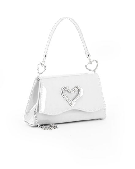 Immagine di MISS GLOBO - Pochette bianca effetto vernice con patta e dettaglio cuore in strass