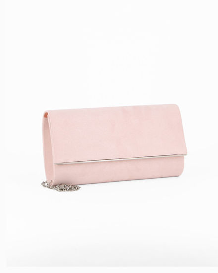 Immagine di MISS GLOBO - Pochette rosa scamosciata e dettaglio argento sulla patta
