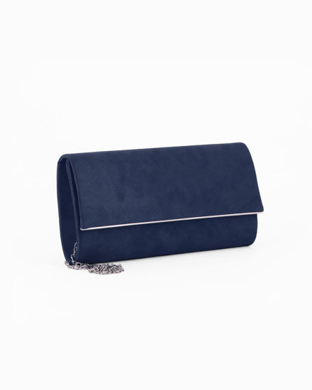 Immagine di MISS GLOBO - Pochette blu scuro scamosciata e dettaglio argento sulla patta