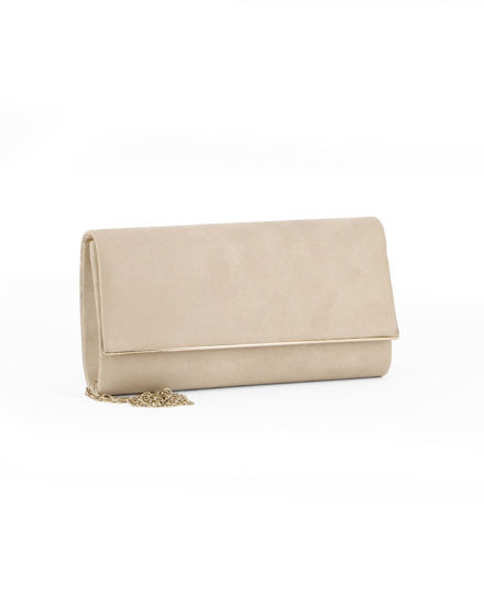 Immagine di MISS GLOBO - Pochette beige scamosciata e dettaglio oro sulla patta