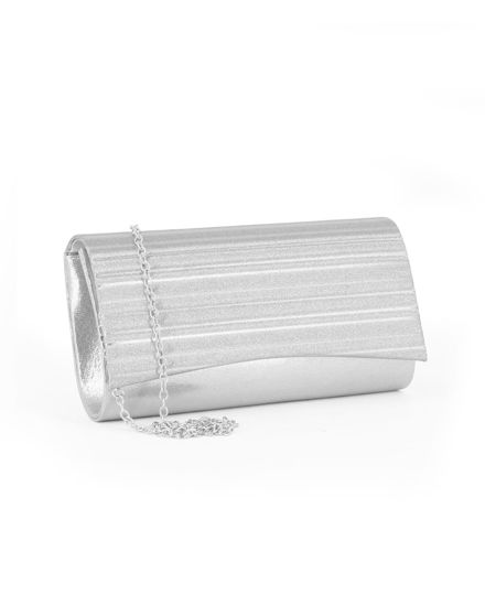Immagine di MISS GLOBO - Pochette in raso argento con patta effetto plissettato,  tracolla removibile