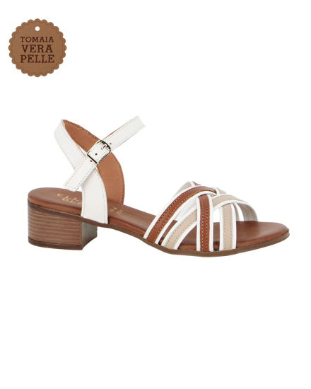 Immagine di ELLEN BLAKE - Sandalo bianco in VERA PELLE con cinturini incrociati, tacco 3,5CM
