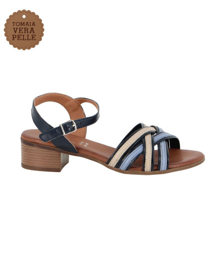Immagine di ELLEN BLAKE - Sandalo blu in VERA PELLE con cinturini incrociati, tacco 3,5CM