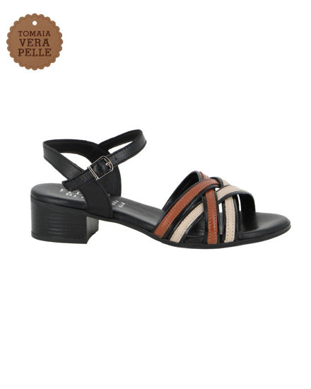 Immagine di ELLEN BLAKE - Sandalo nero in VERA PELLE con cinturini incrociati, tacco 3,5CM