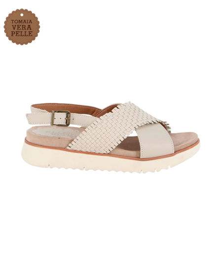 Immagine di ELLEN BLAKE - Sandalo burro in VERA PELLE con fasce incrociate, tacco 3,5CM