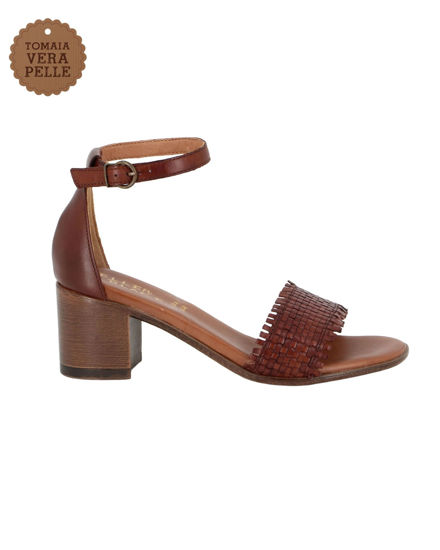 Immagine di ELLEN BLAKE - Sandalo rovere in VERA PELLE con fascia intrecciata e cinturino alla caviglia, tacco 5,5CM