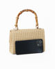 Immagine di DIVAS - Pochette crema con trama ad intreccio e manico in bamboo, tracolla removibile