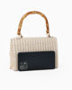 Immagine di DIVAS - Pochette bianca con trama ad intreccio e manico in bamboo, tracolla removibile